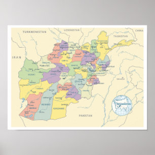 Detaljerad karta över Afghanistans regioner Poster