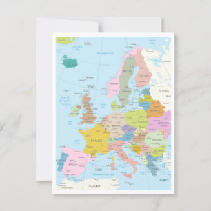 Detaljerad karta på den europeiska kontinenten vykort