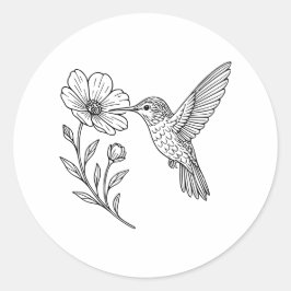 Detaljerad kolibri linjekonst med vildblomma runt klistermärke
