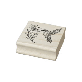 Detaljerad kolibri linjekonst med vildblomma stämpel