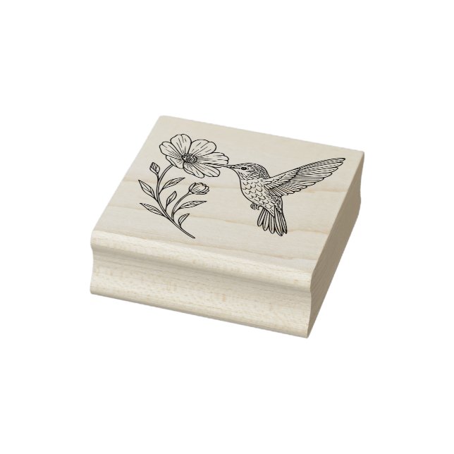 Detaljerad kolibri linjekonst med vildblomma stämpel (Stämpel)