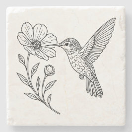 Detaljerad kolibri linjekonst med vildblomma stenunderlägg