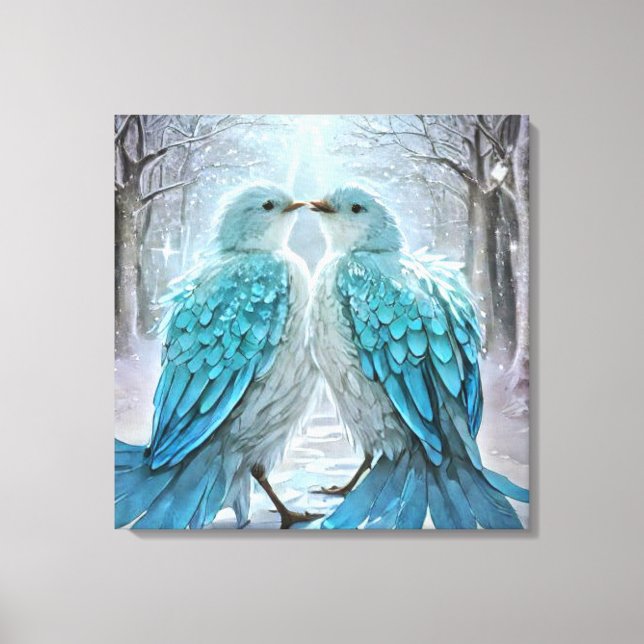*~* Detaljerad Love birds AP54 Art Winter Canvastryck (Framsida)