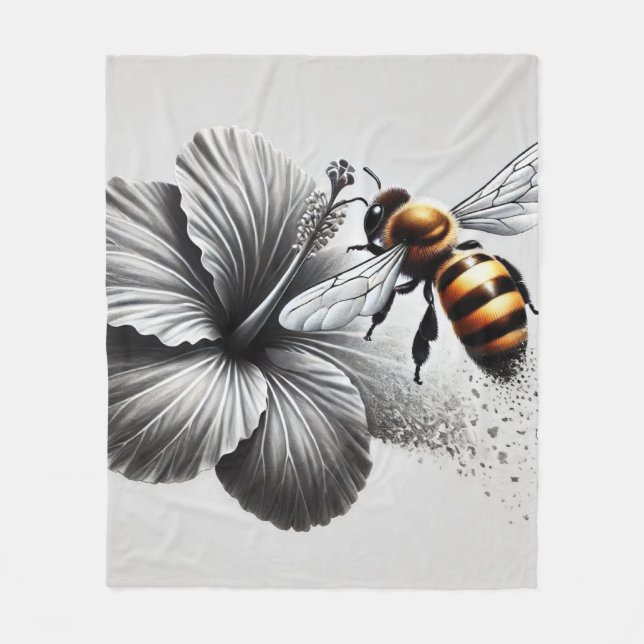 Detaljerad makrovy för en honungsbin fleecefilt (Framsidan)