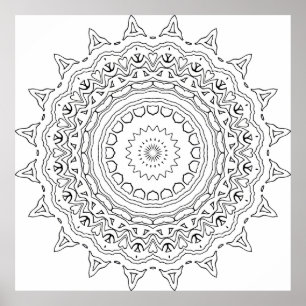 Detaljerad Mandala-färgsida med hjärtmotiv Poster