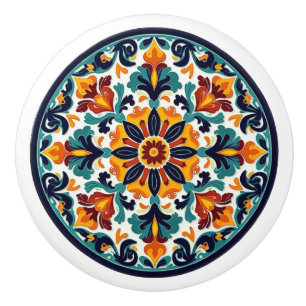 Detaljerad mexikansk talavera Blommigt Ceramic Kno Knopp