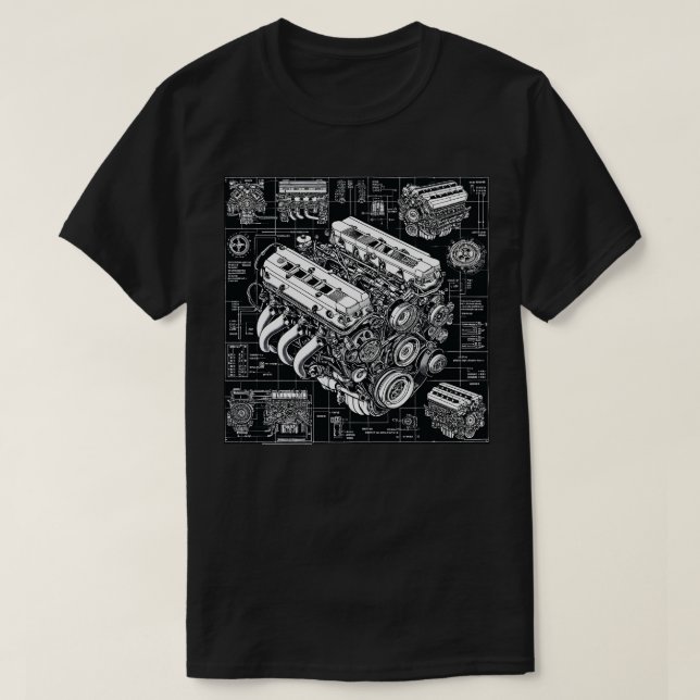 Detaljerad motoravtryck t shirt (Design framsida)