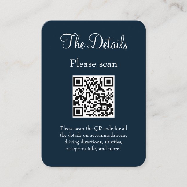 Detaljerad QR-kod för enkel modern marin blå Bröll Tilläggskort (Framsida)