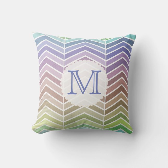 Detaljerad regnbåge och texturerad Chevron Mönster Kudde (Framsida)