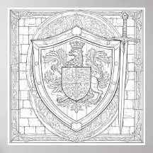 Detaljerad Riddarens Heraldiska Sköld Målarbild