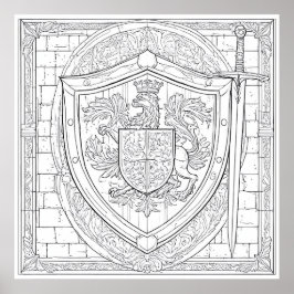 Detaljerad Riddarens Heraldiska Sköld Målarbild Poster
