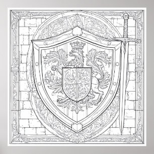Detaljerad Riddarens Heraldiska Sköld Målarbild Poster
