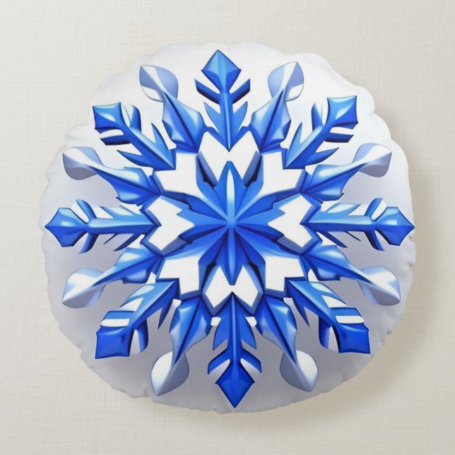 Detaljerad snöfledesign rund kudde (Framsidan)