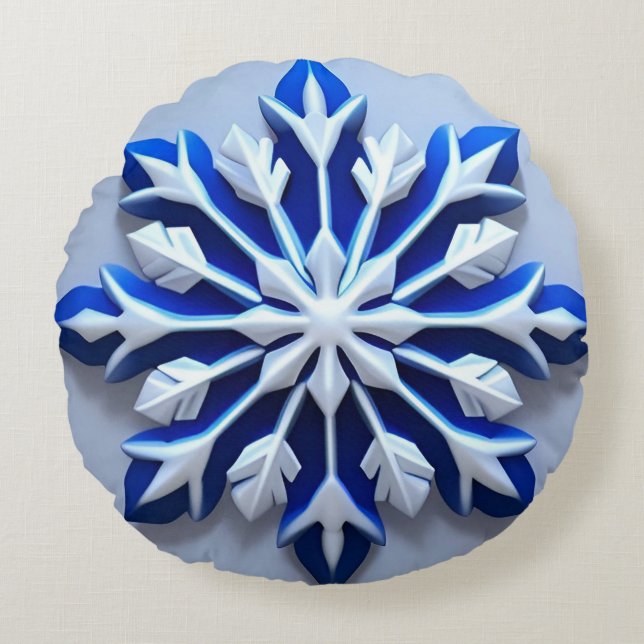 Detaljerad Snöflinga Ornament Rund Kudde (Framsidan)