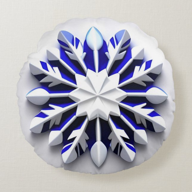 Detaljerad snöflingaornament rund kudde (Framsidan)