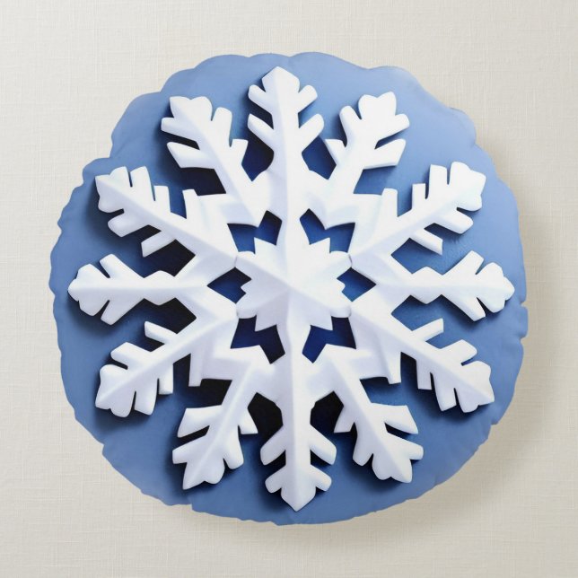 Detaljerad Snowflake Ornament Rund Kudde (Framsidan)