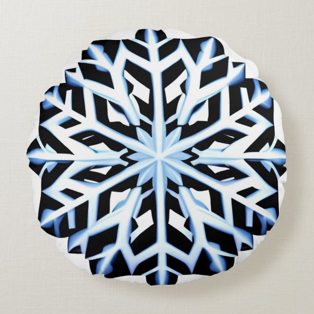 Detaljerad Snowflake Ornament Rund Kudde (Framsidan)