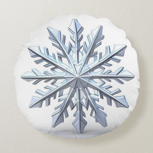 Detaljerad Snowflake Ornament Rund Kudde (Framsidan)