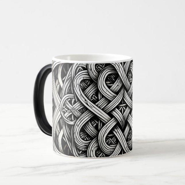 Detaljerad svart-vit keltisk knut 0001 magisk mugg (Framsida vänster)