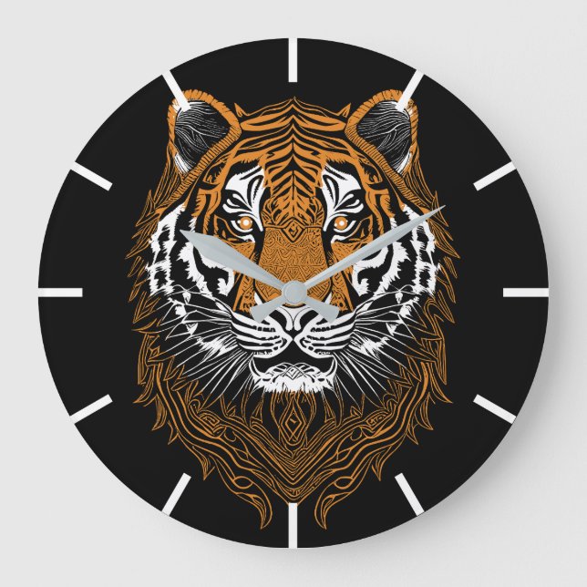 Detaljerad tiger Ansikte Stor Klocka (Framsida)