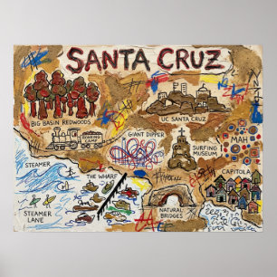 Detaljerad turistkarta över Santa Cruz – Kustlandm Poster
