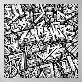 Detaljerad Urban Målarbild: Graffiti Glyf Grid Poster