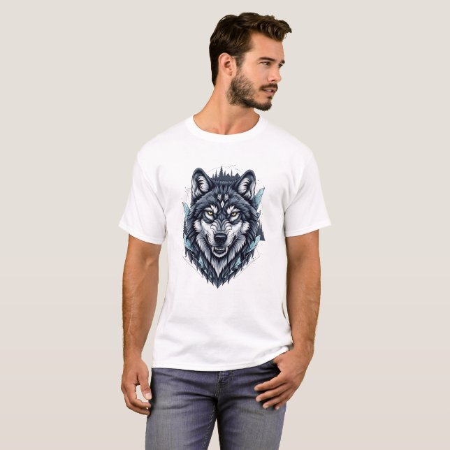 Detaljerad Varg Illustration Wildlife-grafik T Shirt (Hel framsida)