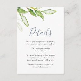 Detaljerad vigselkortbilaga med vattenfärgiga blad tilläggskort