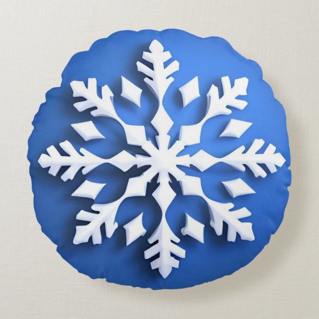 Detaljerad vit snöflinga design rund kudde (Framsidan)
