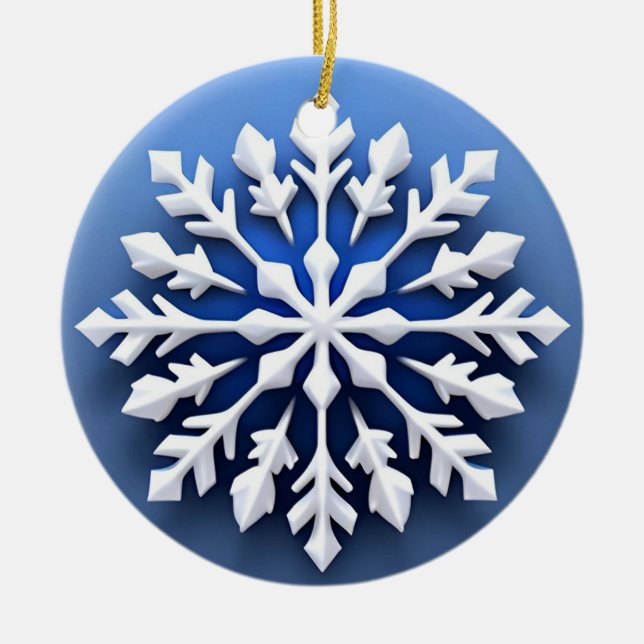 Detaljerad vit snöflingedesign julgransprydnad keramik (Framsidan)