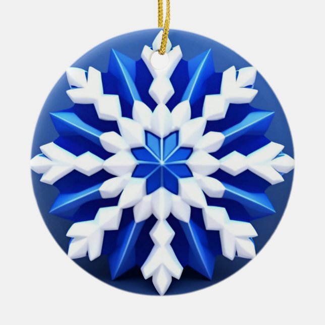 Detaljerad vit snöflingedesign julgransprydnad keramik (Framsidan)