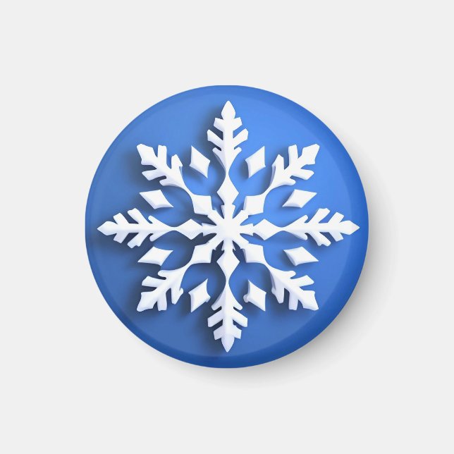 Detaljerad vit snöflingedesign magnet (Framsidan)
