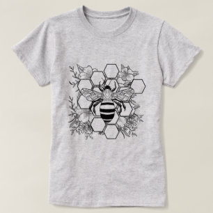 Detaljerade bin med honeycomb och blommor t shirt