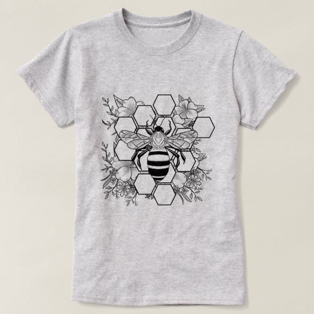 Detaljerade bin med honeycomb och blommor t shirt (Design framsida)