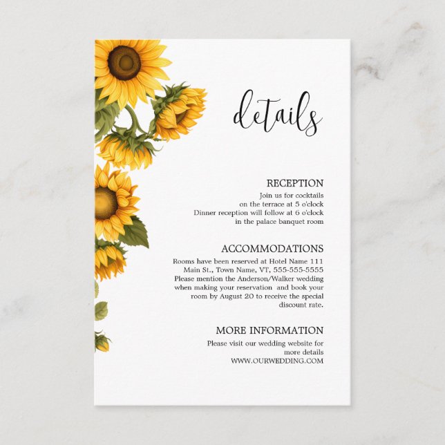 Detaljerade ljusa solrosor minimalistiska tilläggskort (Framsida)