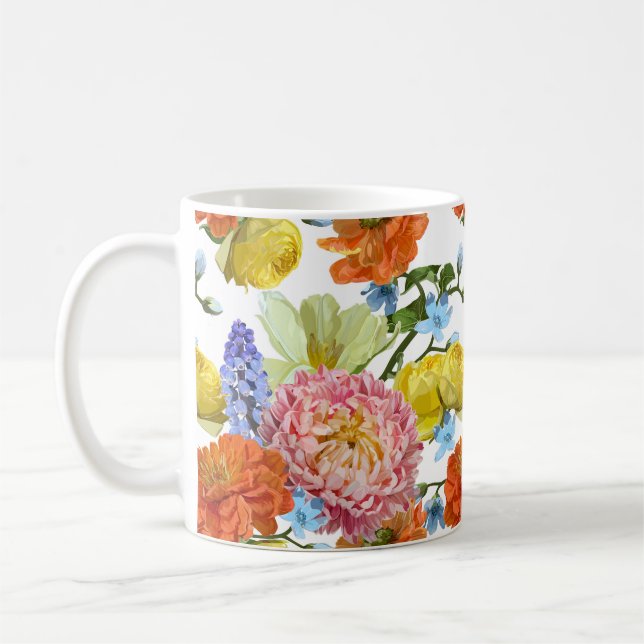 Detaljerade sommarblommor från hand plockade. kaffemugg (Vänster)