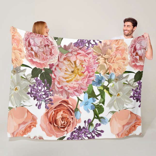 Detaljerade trädgårdsblommor från hand plockade. fleecefilt (På plats)