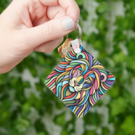 Detaljerat färgat Lejont huvud Nyckelring