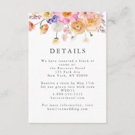 Detaljerkort för bröllop med ljusa blomster och bo tilläggskort