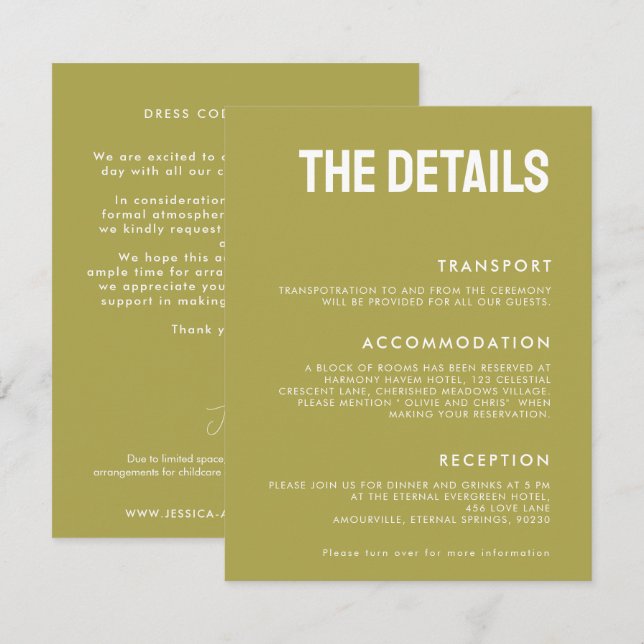 💍Detaljerna  Minimalistisk Elegant bröllop Tilläggskort (Fram/baksida)