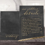 Detaljhölje för rökig svart Guld Elegant bröllop<br><div class="desc">En elegant och sofistikerad bröllopsinbjudan för svart och guld,  lakan för att ge gästerna råd om ytterligare information som inte finns på inbjudan. Det här är ett tunt pappert lakan med imponerande färg-reproduktion och gör det enklare att lägga till i inbjudan-kuvertet när du inkluderar OSA kort.</div>