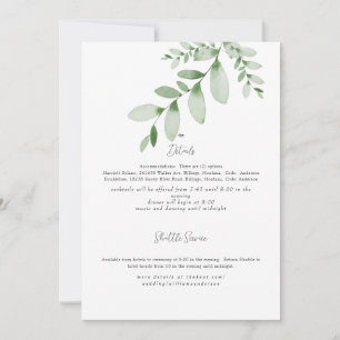 Detaljinbjudan till Watercolor Greenery Bröllop Inbjudningar
