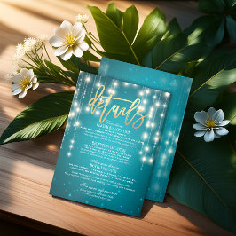 Detaljinformation om Teal Guld String Ljus Bröllop Tilläggskort