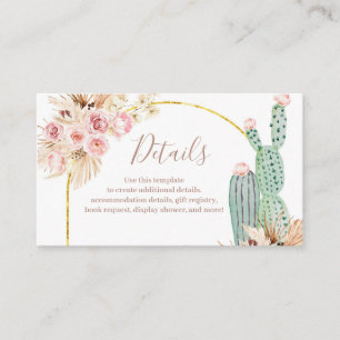 Detaljkort Boho Cactus Rosa Flowers Pampas Grass Tilläggskort