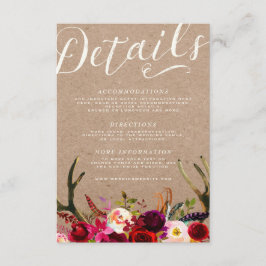 DETALJKORT | Elegant Blommigt Boho Rustic Antlers Tilläggskort