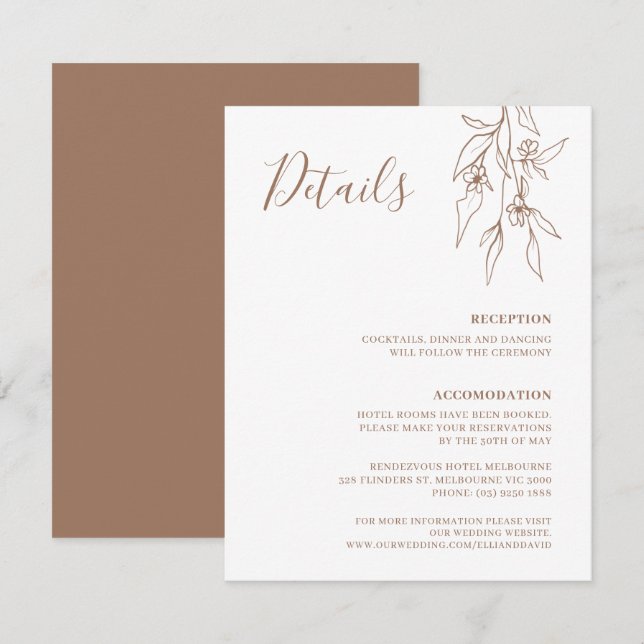 Detaljkort för Bohemian Linear Wildblomme Bröllop (Fram/baksida)