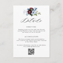 Detaljkort för burgundblått blommigt bröllop