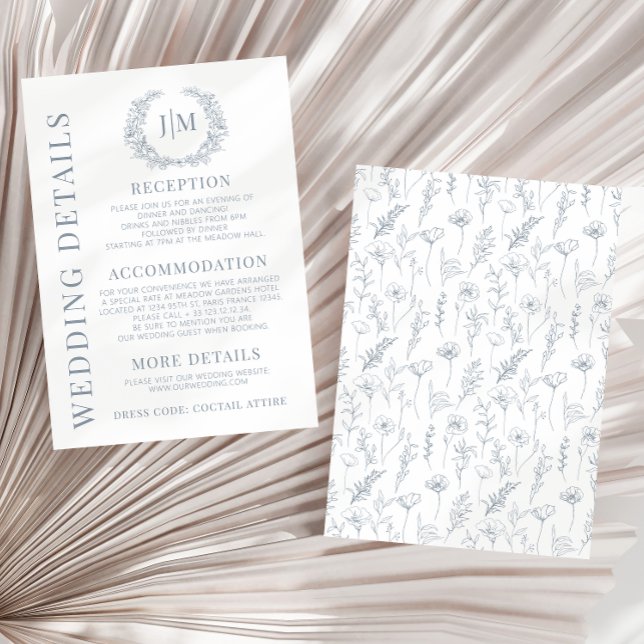 Detaljkort för Dusty Blue White blommigt bröllop Tilläggskort (Skapare uppladdad)