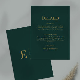 Detaljkort för Emerald Grönt Monogram Bröllop Inbjudningar