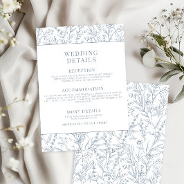 Detaljkort för fransk Blue Toile Blommigt Bröllop Tilläggskort